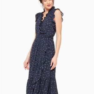 Kate Spade Wild Roses Navy Midi faux wrap Dress